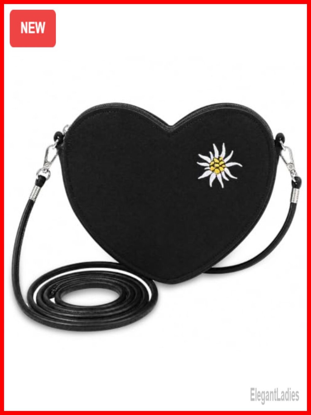 Oktoberfest Heart Crossbody Bag Edelweiss Embroidery Felt Dirndl Purse